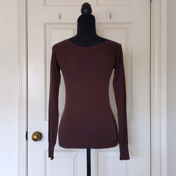 NWOT. The Limited Silk Rayon Nylon Blended Brown Sparkle Long Sleeve Knit Top. - Picture 2 of 5
